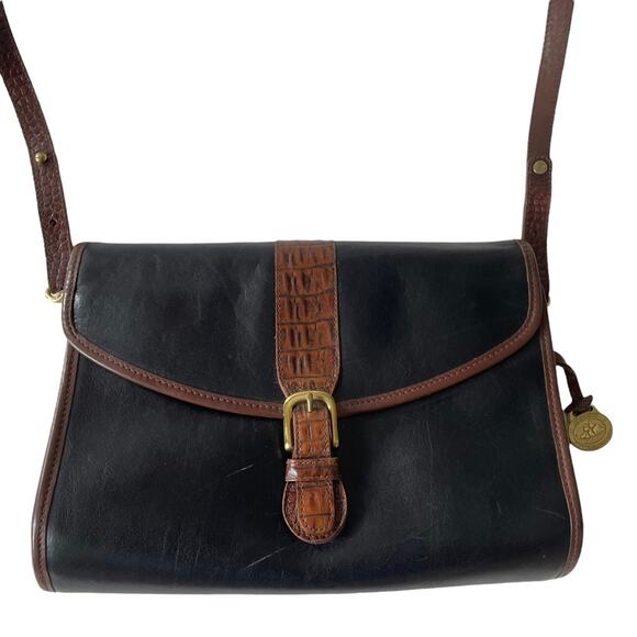 Vintage 1980s Brahmin Shoulder Bag Smooth and Croc Leather Black Brown GUC - Picture 12 of 16